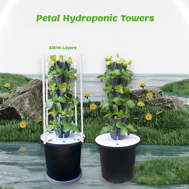 Home Use Garden Petal Hydroponic Tower Growing System 6/8/10 Layers Optional LED Light